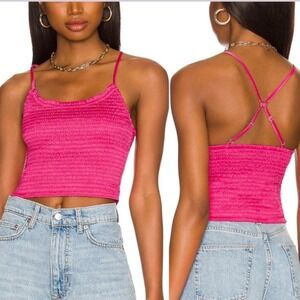 Free People Right On Pink Smocked Spaghetti Strap Crop Top Women's Small
